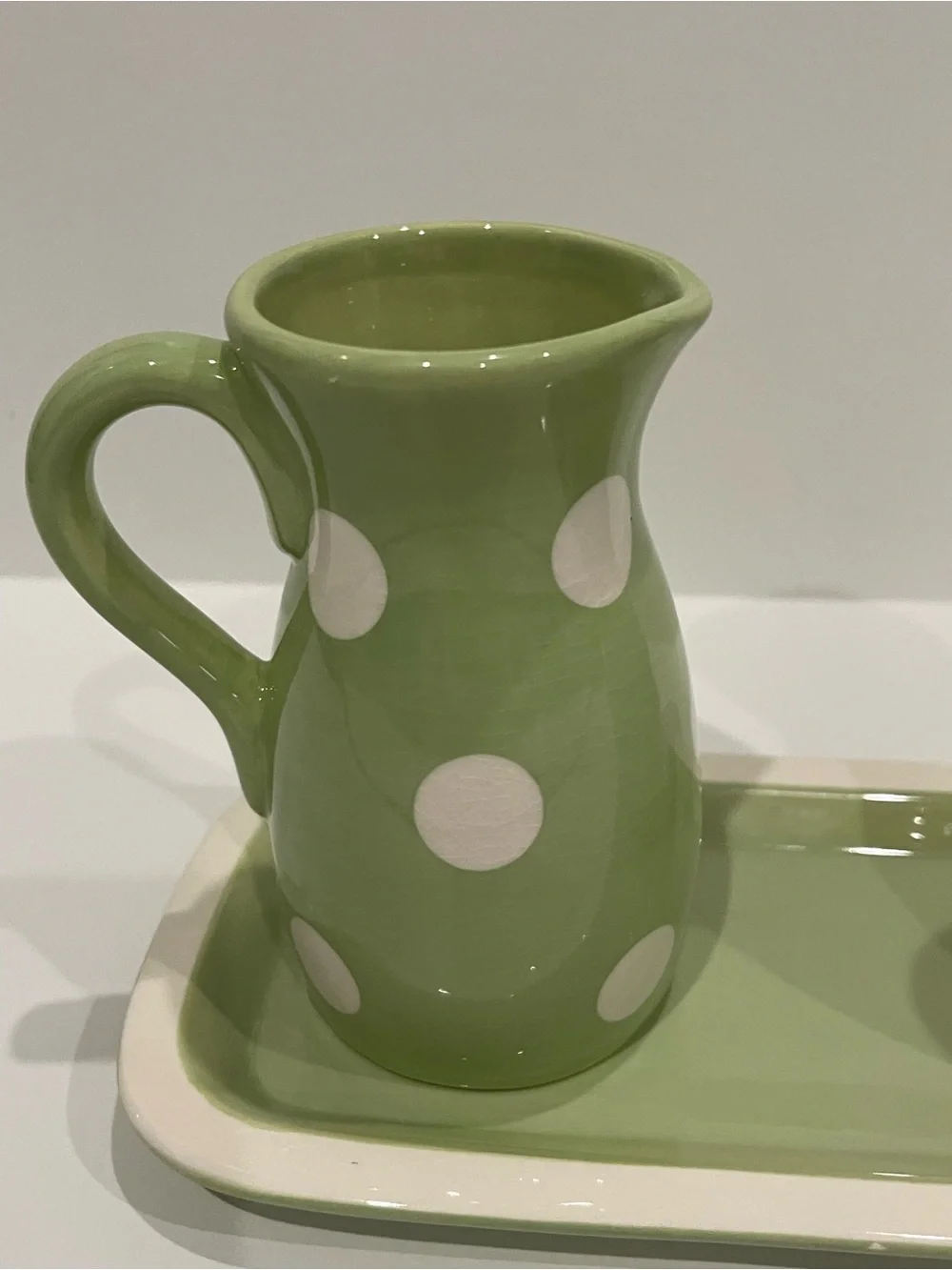Hallmark Green and White Polka Dot & Stripe Ceramic Creamer Set with Tray